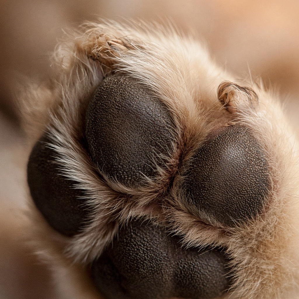 Close view of a clean dog paw and its pads.